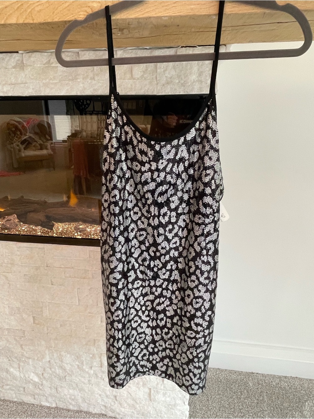 Botique Windsor Black & Silver Sequin Leopard Slip Dress